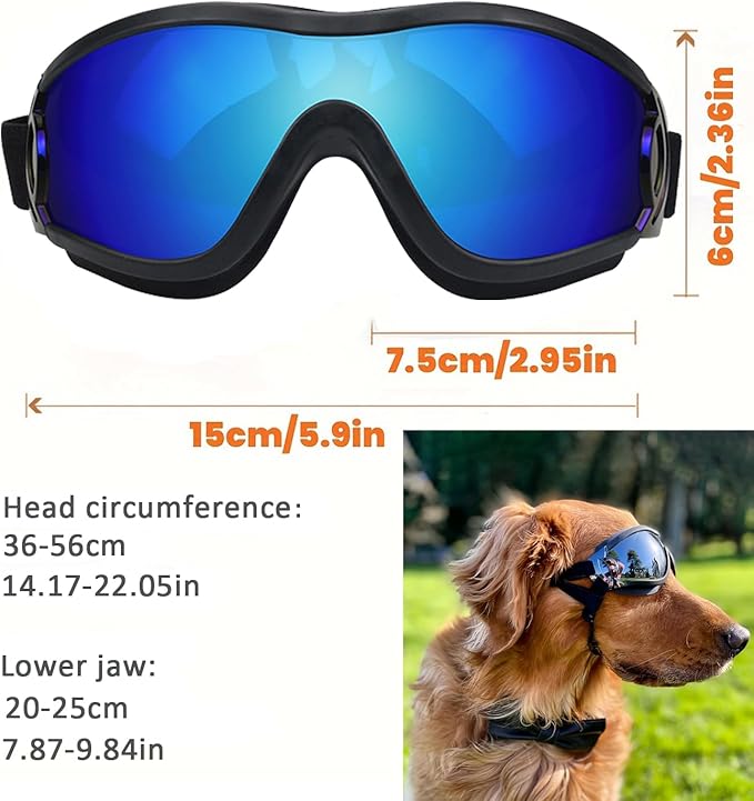 Dog Goggles Sunglasses UV Protection Wind Dust Fog Protection Pet Glasses with Adjustable Strap for Medium or Large Dog