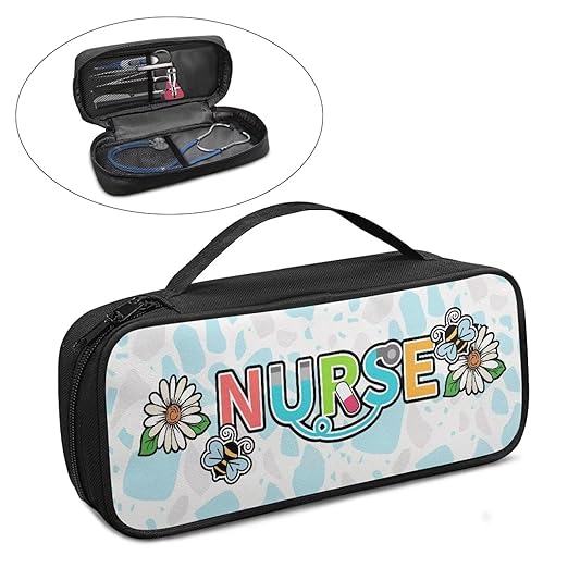 Gomyblomy Stethoscope Case with Extra Room for Nursing Accessories Bee Daisy Nurse Print Portable Stethoscope Holder Storage Bag with Handle for Nurses and Doctors, Universal Fit