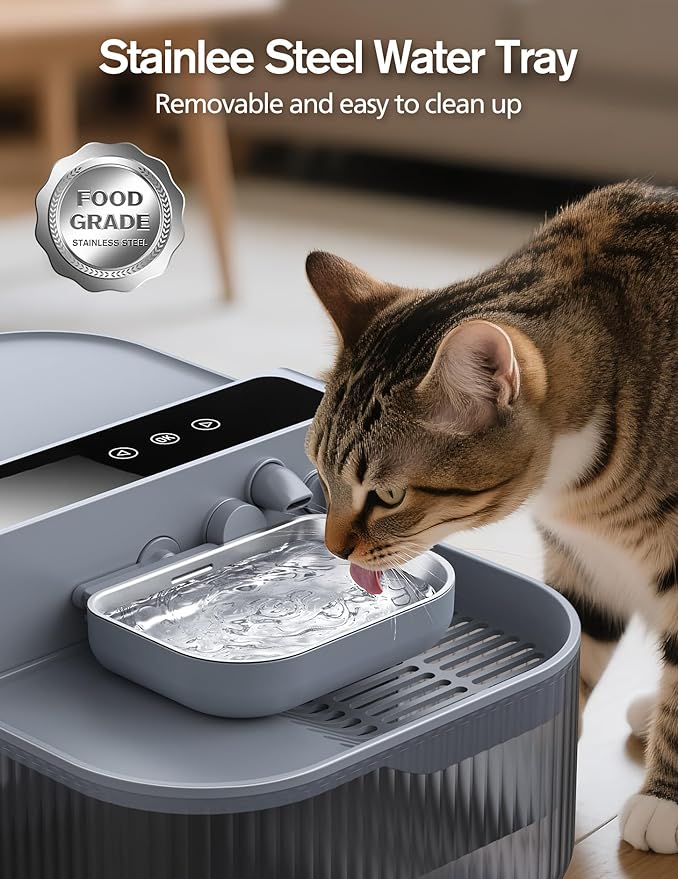 3.5L Wireless Cat Water Fountain with No Filters, 180-Day Battery & Precision Flow Control,Smart Pet Water Dispenser with Wastewater Separation & Custom Scheduling for Cats & Dogs, Grey