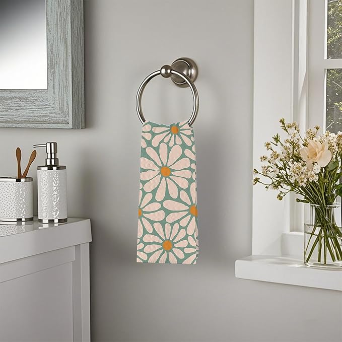 Boho Daisy Flowers Groovy Retro Hand Towels,Set of 2 Absorbent Floral Bath Towel Kitchen Dish Towel Home Gym Hotel Bathroom Decor,16x24 Inches