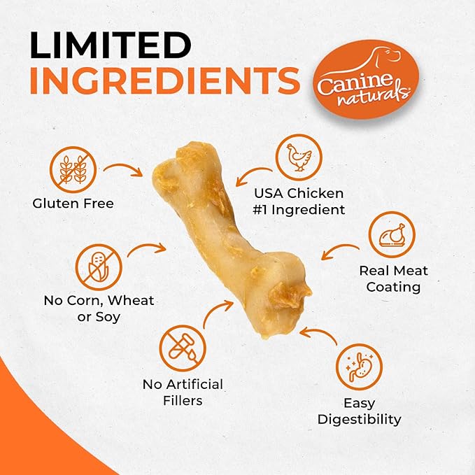 Canine Naturals IrresistiBONES Long Lasting Chicken Chew - Made from USA Raised Chicken – with A Real Meat Coating - All Natural and Easily Digestible - 6 Pack