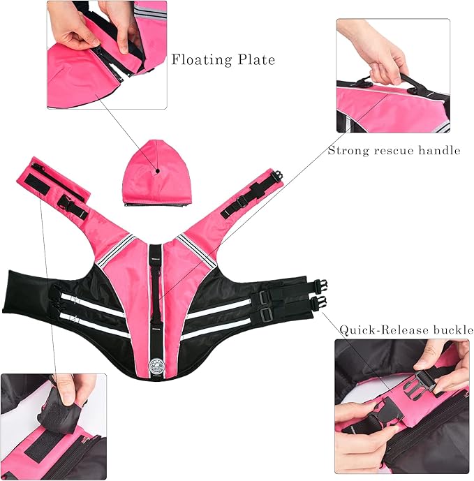 Dog Life Jacket, French Bulldog Life Vest for Swimming Boating, Dog Swim Vest with Chin Float and Rescue Handle, High Flotation Puppy Life Jackets (Chest Girth: 17" to 30", Weight: 17" to 28" LB)