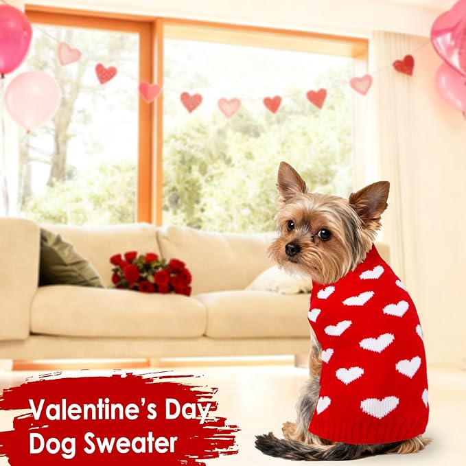 2 Pack Valentines Dog Sweater, Knit Pet Small Dog Sweater Holiday Valentine’s Day Outfit Clothes for Small Medium Large Dogs Pets (Red & Black, Small)