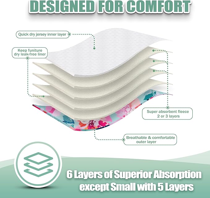 wegreeco Washable Female Dog Diapers Highly Absorbent Reusable Diapers for Dog in Heat Period, 3 Pack (Ink Painting, Small)