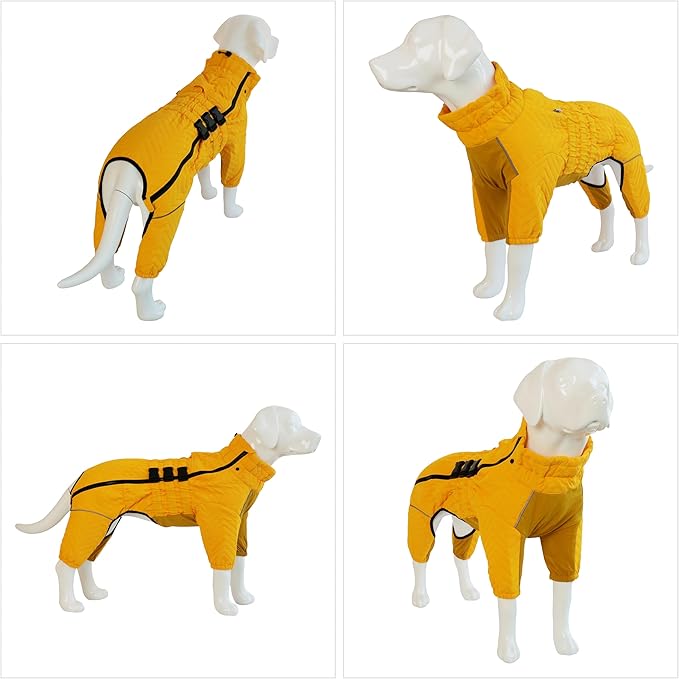 Warm Double Layers Dog Vest - 4 Legs Covered Windproof Waterproof Reflective Coat for Small Medium Large Dogs - Outdoor Skating Costume - Yellow 4XL