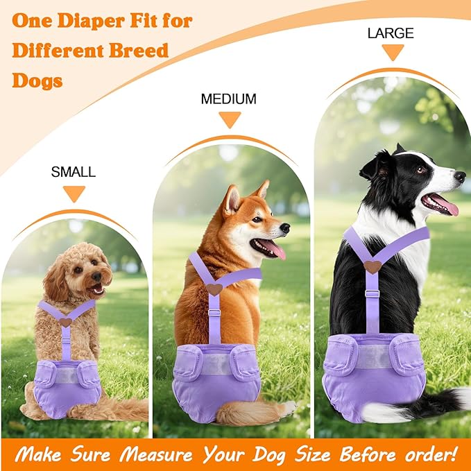 3 Pack Washable Female Dog Diaper with Suspender,Reusable Fixed Doggie Diapers Super Absorbent Leakproof for Dog in Heat Cycle-S