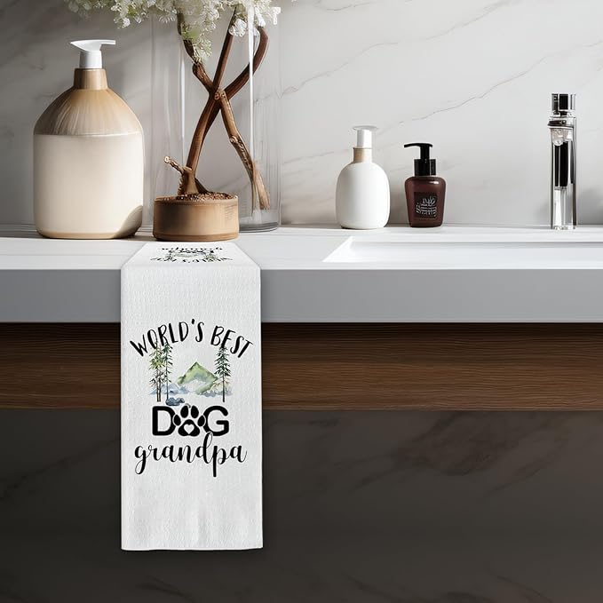 Dog Grandpa Gifts Kitchen Towels, Fathers Day DogGrandpa Gifts Dish Towels, DogLovers Gift Decorative Hand Towels for Bathroom Kitchen, Best Dog Grandpa Bathroom Kitchen Decor(16x24 Inch)