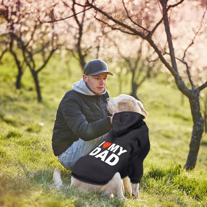 GreenJoy Dog Sweater Dog Hoodie Cold Weather Dog Coat Hooded Sweatshirt for Puppies,Cats, Small Medium Large Dogs (Small, Black (I Love My Dad))