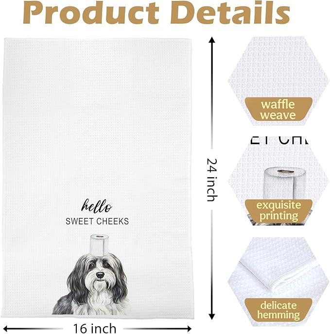 Funny Havanese Bathroom Decor - Havanese Gifts Waffle Decorative Hand Towels, Hello Sweet Cheeks Bathroom Decor, 16x24 Inches