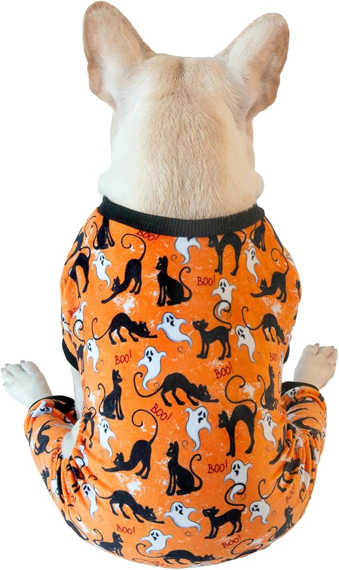 CuteBone Soft & Stretchy Halloween Dog Pajamas - Cozy Pet Jammies Breathable Jumpsuit for Small Dogs - All-Season Comfy Outfit Easy-On Pullover Design - Keeps Pets Warm & Comfortable P173S