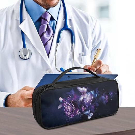 Gomyblomy Purple Rose Stethoscope Case for Classic III, Lightweight II S.E, Cardiology IV Diagnostic, Acoustica Stethoscopes, Large Capacity Travel Stethoscope Bag with Extra Room