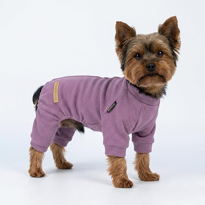 Fitwarm 2 Pack Lightweight Fleece Dog Pajamas, Warm Winter Dog Clothes for Small Dogs Boy Girl, Cozy Pet Onesie with Feet, Violet Purple, XL