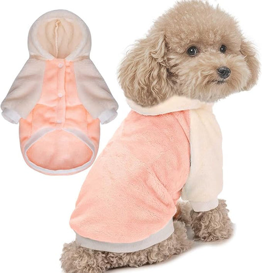 FabriCastle Dog Hoodie Sweater for Small Dogs Boy and Girl, Small Dog Clothes XS XXS Puppy Sweatshirt, Pet Outfit, Cat Clothing Super Soft Warm Snap On Closure (Peach-Cream, Large)