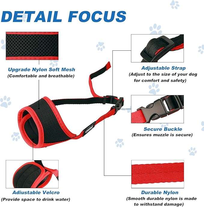 Dog Muzzle, Soft Nylon Muzzles for Small Medium Large Sized Dogs to Anti & Prevent Biting Barking Chewing, Pet Mouth Guard for German Shepherd with Adjustable Strap, Allows Panting Drinking (Red,XL)