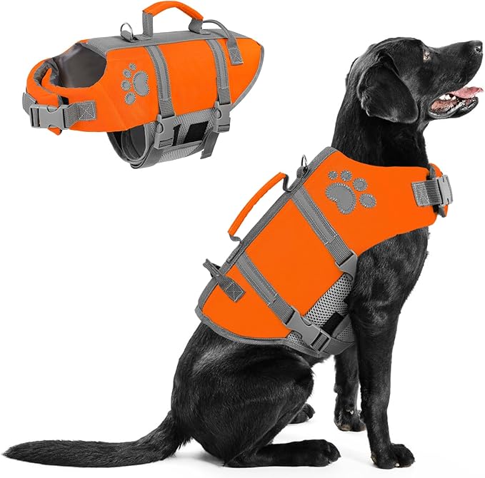 Queenmore Large Dog Life Vest for Swimming, XL Dog Life Jacket, Large Breeds Life Vest for Swimming, Lightweight Pet Lifesaver for Boating with Rescue Handle, Pet Floating Vest for Water Pool