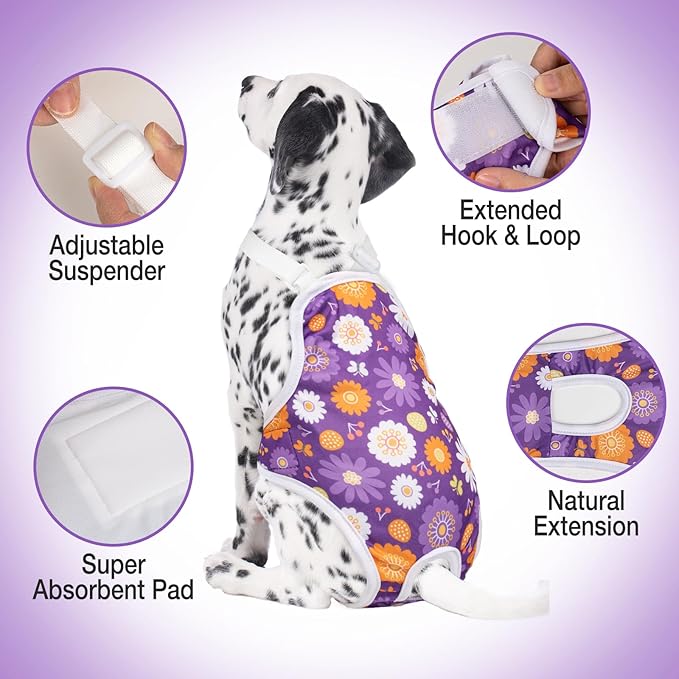 3 Pack Washable Female Dog Diaper Onesie Sanitary Pantie with Adjustable Suspender, Reusable Fixed Doggie Diapers, Super Absorbent Leakproof for Small Medium Large Dog in Heat Cycle M