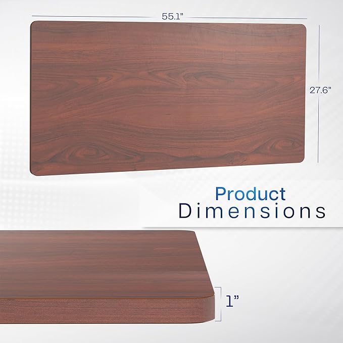 VIVO Universal 55 x 28 inch Solid One-Piece Table Top for Standard and Sit to Stand Height Adjustable Home and Office Desk Frames, Dark Walnut, DESK-TOP55-28D