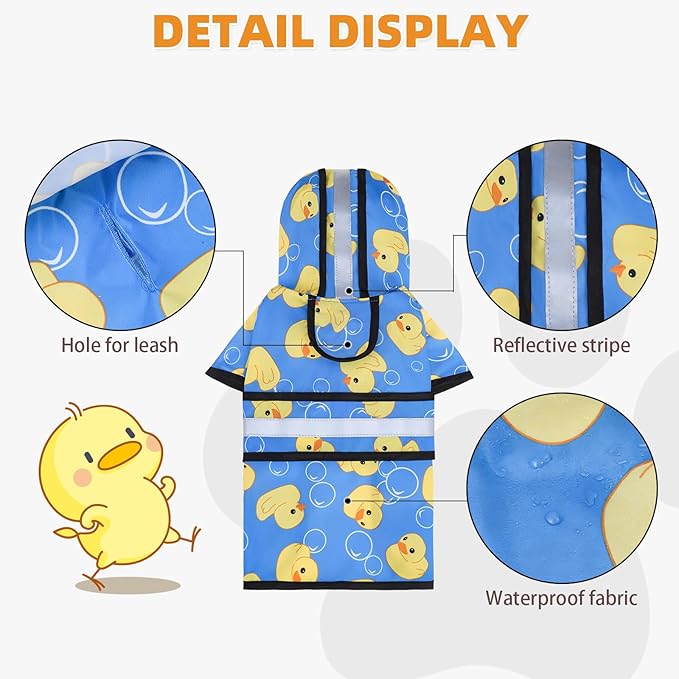 KOOLTAIL Dog Raincoat Hooded Slicker Poncho with Leash Hole, Dog Raincoat for Small Medium Dogs,Waterproof Plush Fleece Lining Pet Rain Jacket with Reflective Adjustable Strip Puppy Rainwear Blue S