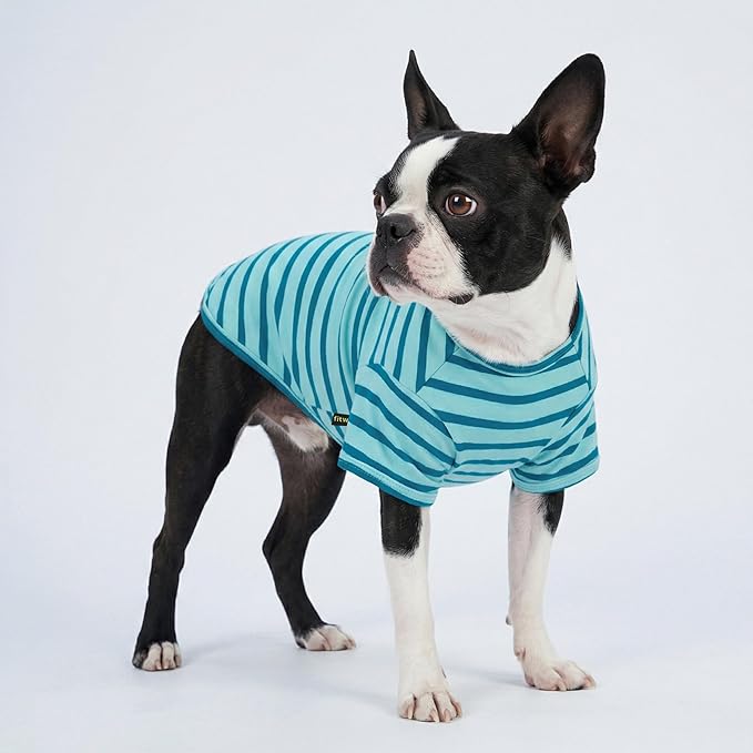 Fitwarm 3 Pack Color Block Striped Dog Shirt, Summer Dog Clothes for Small Dogs, Breathable Lightweight Pet Tshirt with Sleeves, Cat Outfit, Royal Blue, Gray, Teal, Large