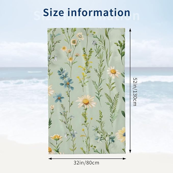 Wildflower Beach Towel 31inx51in, Botanical Garden Bloom Sand-Free Microfiber Bath Towel Ultra Soft Quick Dry Pool Towel Absorbent Towel Lightweight Towel for Swimming Bathroom Decor