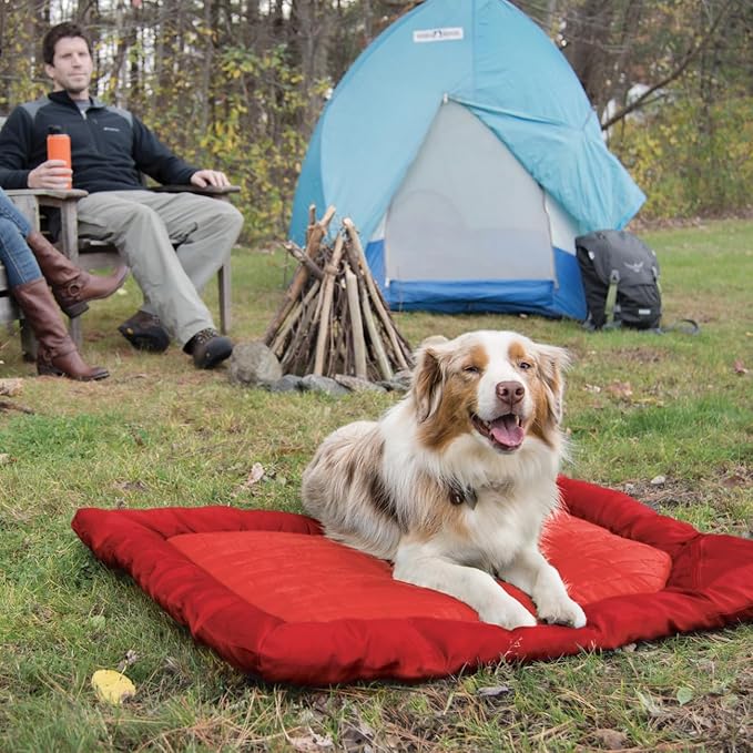 Kurgo Loft Wander Dog Bed - Travel-Friendly Comfort Roll - Durable Water Resistant Top - Microtomic Ripstop Material - Portable Bed Roll - Non-Slip Bottom - Chili Red - Medium