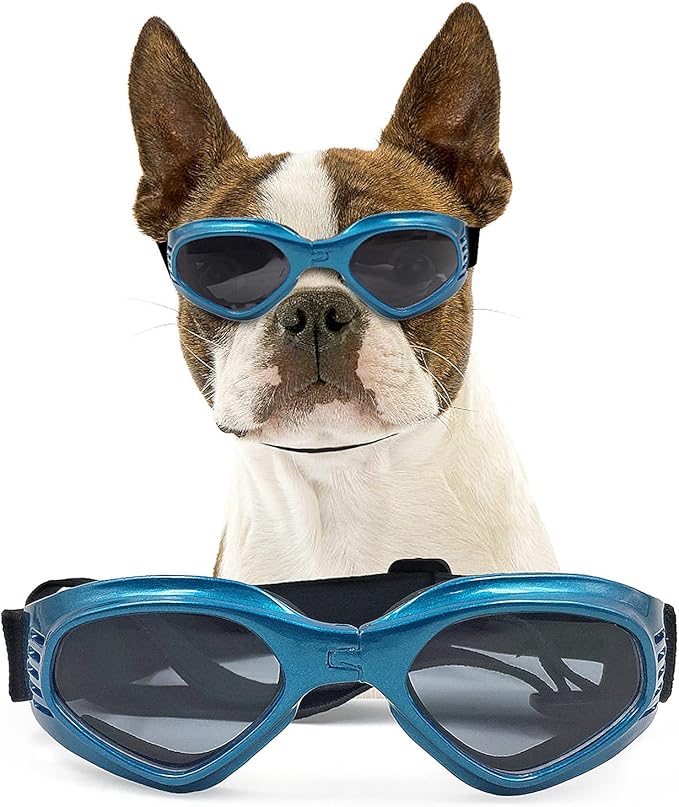 NAMSAN Dog Goggles for Small to Medium Dogs, Dog Sunglasses UV Protection for Medium Dogs Outdoor Cycling Driving, Small Puppy Glasses Dog Eye Protection, Anti-Fog Windproof, Adjustable, Blue