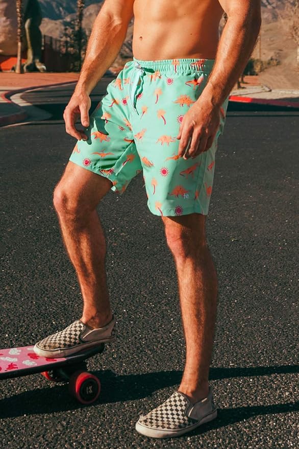 Tipsy Elves Men's Stretch Swim Trunks 7 Inch Inseam 4-Way Stretch with Mesh Liner - Quick-Dry Funny Swimwear Bathing Suit