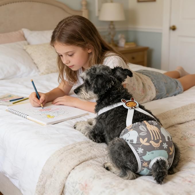 Dog Diaper,Washable Female Panties with Suspender - Reusable Doggie Diaper - for Home Apartment Indoor Outdoor Travel Car Crate Kennel Yard Park Beach Camping