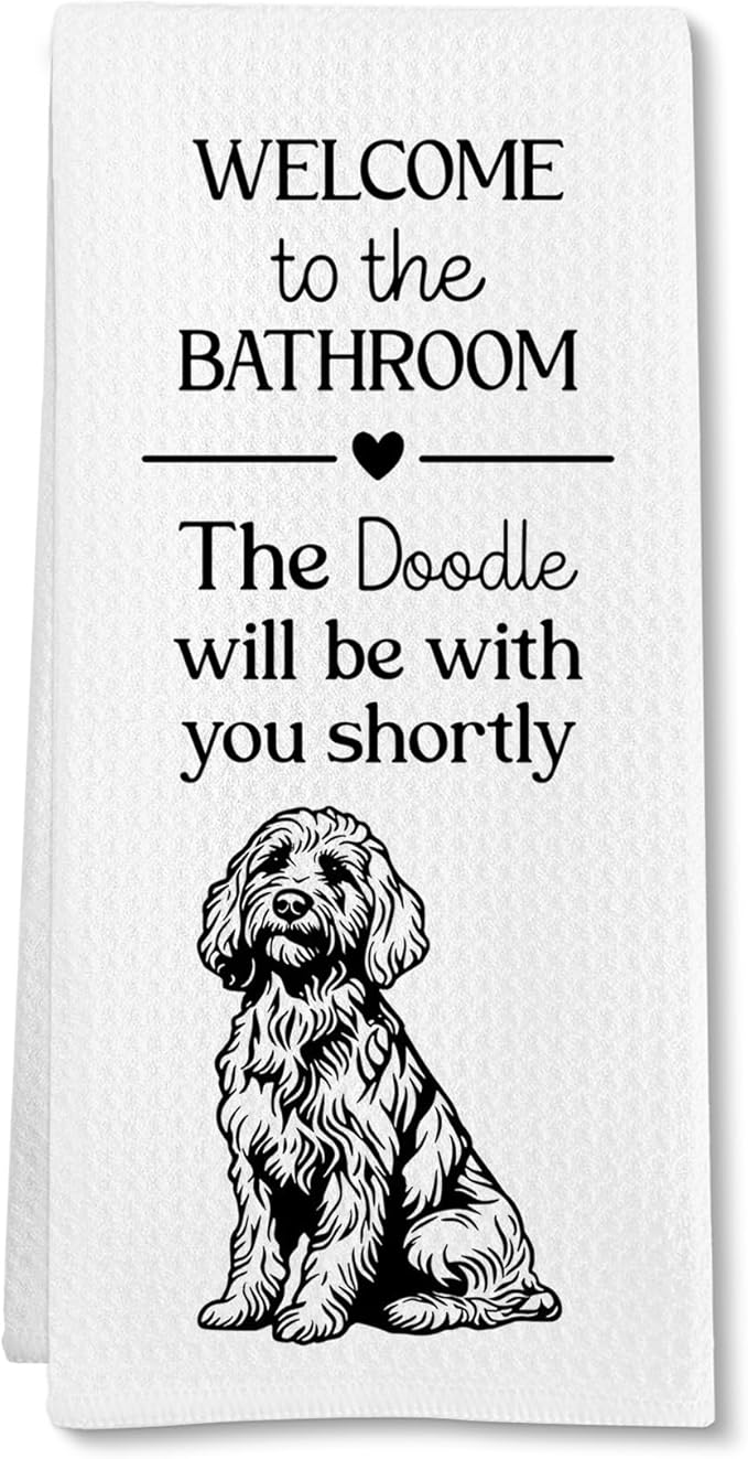 Funny Goldendoodle Dog Hand Towels, Goldendoodle Gifts Hand Towel, The Doodle Will Be with You Shortly Decorative Bath Towel for Bathroom, Funny Golden Doodle Dog Bathroom Decor, 16x24in