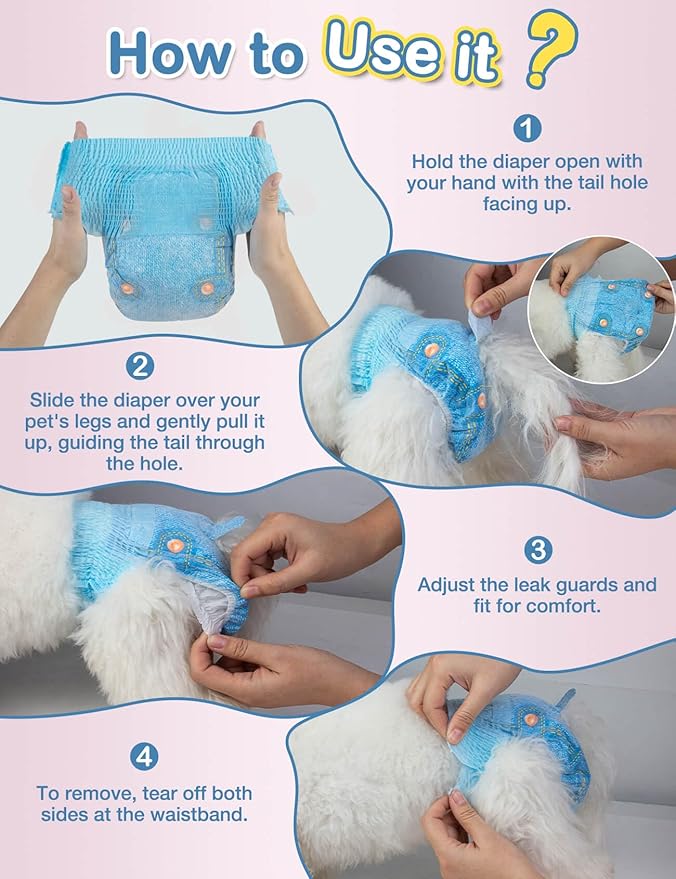 Dono Dog Diapers Female for Large Dogs with Stretchy Waist, Disposable Full Wrap Puppy in Heat Period Diapers, 360° Leak-Proof Super Absorbent Doggie Small Medium