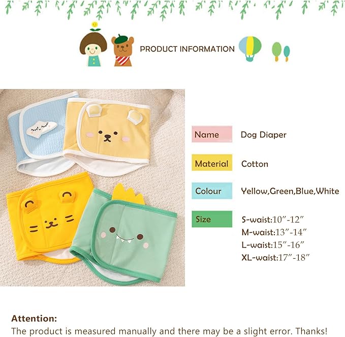 Dog Diaper,Male Dog Belly Bands Physiological Pants Washable Reusable,Adjustable and Leakproof Doggie Sanitary Panties for Small Medium and Large Dogs_M(Yellow Bear)