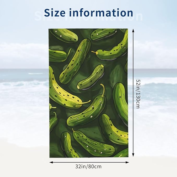 Pickle Beach Towel 31inx51in, Green Sand-Free Microfiber Bath Towel Ultra Soft Quick Dry Pool Towel Absorbent Towel Lightweight Towel for Swimming Bathroom Decor