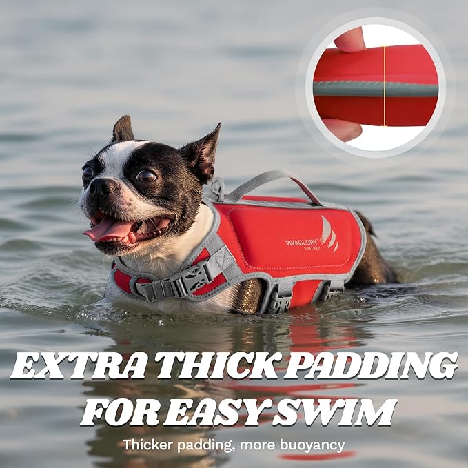 VIVAGLORY High Buoyancy Dog Life Vest, Swimming Vest with Handle, Dog Life Jacket for Swimming & Boating, Buoyancy for Puppy Doggy, S, Red