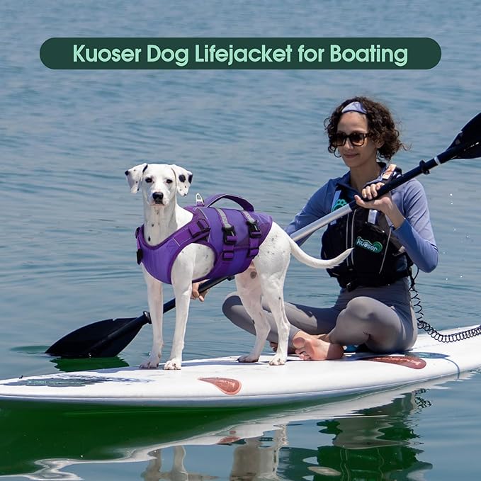 Kuoser Dog Life Jacket, High Flotation Dog Life Vest for Swimming Boating, Adjustable Ripstop Pet Lifesaver for Small Medium and Large Dogs, Reflective Safety Puppy Swimming Vest with Rescue Handle