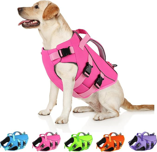 Dogcheer Dog Life Jacket with Double Rescue Handle, Reflective Dog Harness Life Vest for Swimming Boating, Adjustable Pet Swim Vest Dog Flotation Device DFD for Small Medium Large Dogs - Pink M