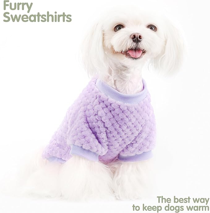 Fuzzy Pineapple Grid Dog Sweater - Ultra Soft & Warm Winter Pet Apparel, Fluffy Textured Knit for Small, Medium Dogs and Cats, Cozy Pullover Dog Coat for Cold Weather.Purple L