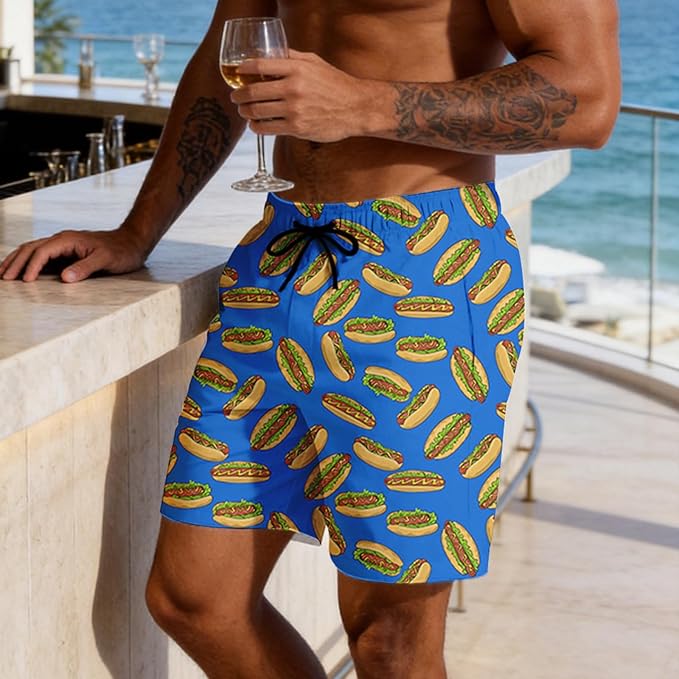 Mens Swim Trunks with Compression Liner Quick Dry Zipper Pocket Bathing