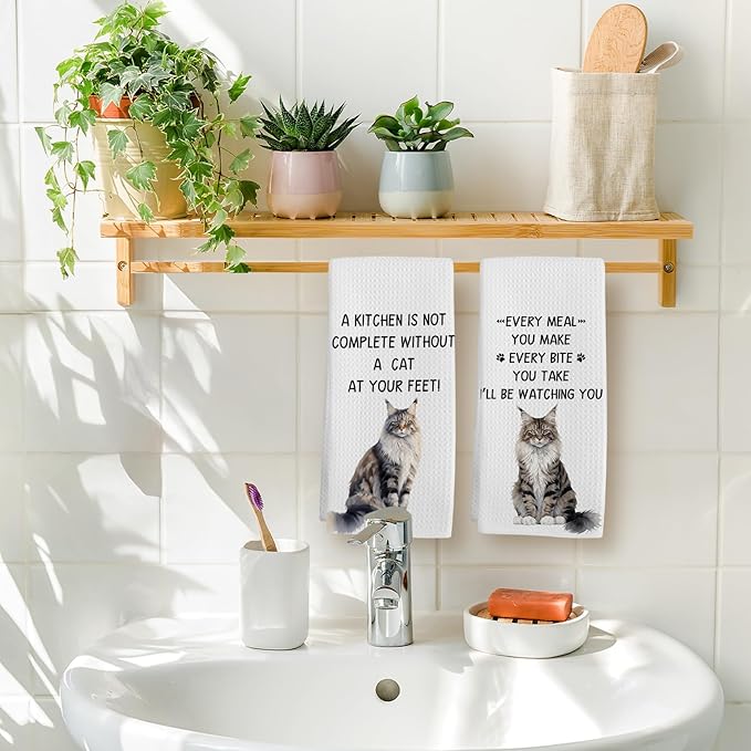 Gifts for Maine Coon Cat Lovers Kitchen Towels Set of 2, Maine Coon Cat Gifts Hand Towel, Every Meal You Make Decorative Tea Dish Towels for Kitchen, FunnyCat Kitty Kitchens Decor, 16x24in