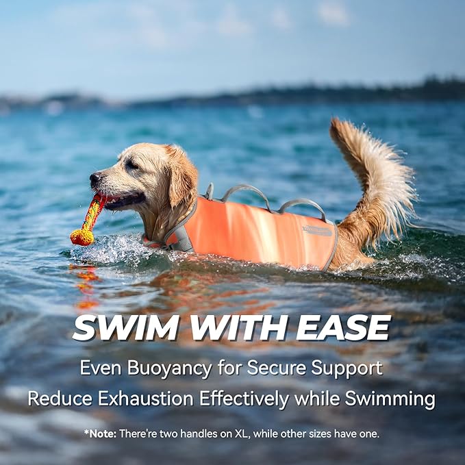 VIVAGLORY Neoprene Dog Life Vest, Dog Life Jacket for Swimming & Boating, Lightweight & Buoyancy for Puppy Doggy, Swimming Vest with Handle, XS, Orange Sunset