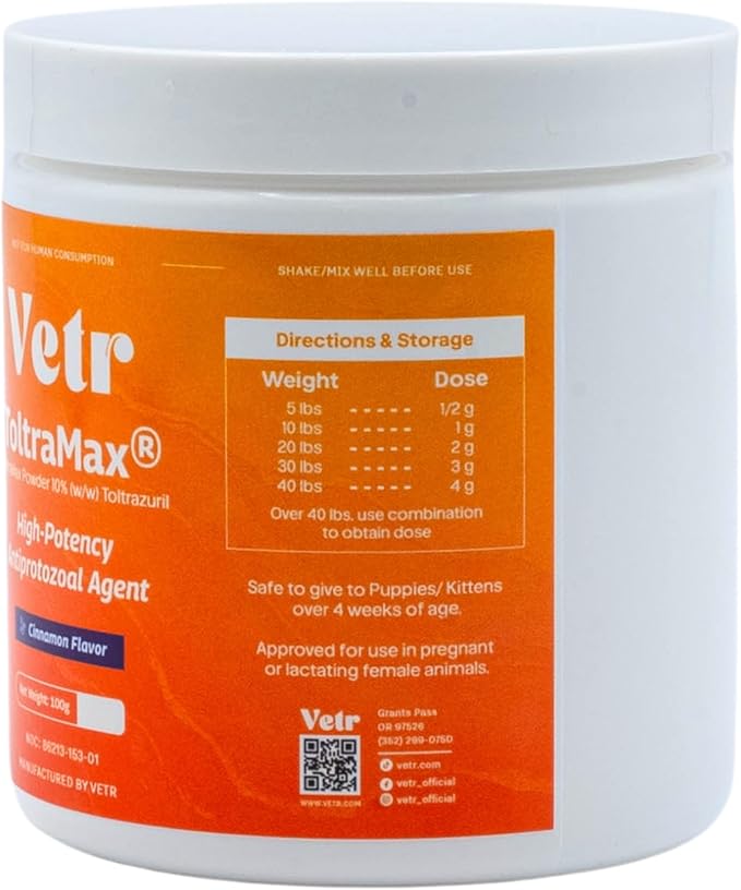 Vetr's Toltramax Toltrazuril Powder for Horses, Dogs, Cats, 100g (10.0%, Cinnamon)