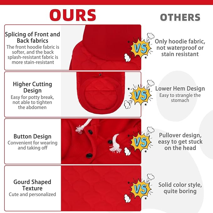 KOOLTAIL Warm Dog Winter Coat for Small Dogs, Waterproof Puppy Jacket with Leash Hole,Cold Weather Pet Vest for Winter, Soft Hoodie Sweater Sweatshirt Clothes Outfit for Puppy Cats Girls Boys Red L