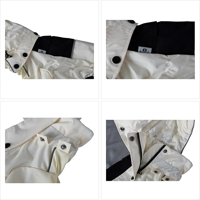 LOVELONGLONG Waterproof Dog Raincoat with Removable Hood – Outdoor Full Body Dog Jacket, Windproof Snowproof Shell Suit – All Season Pet Rain Gear Ivory 4XL