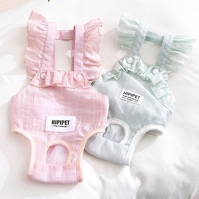 HDKUW Female Dog Diaper with Suspender, Washable Sanitary Pantie Reusable Puppy Sanitary Pants Pet Underwear Diapers Jumpsuits for Small Dogs Girl in Heat Period Pink L