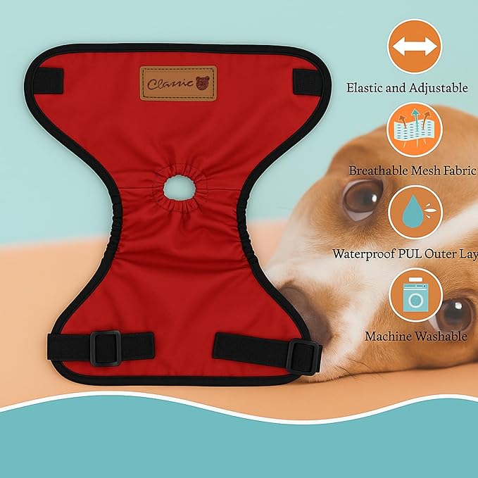 2-Pack Dog Diapers Female |Puppy Essentials Washable & Reusable,Suitable for Period Diapers, Dog Pants to Prevent Licking（Black&red）（XS）