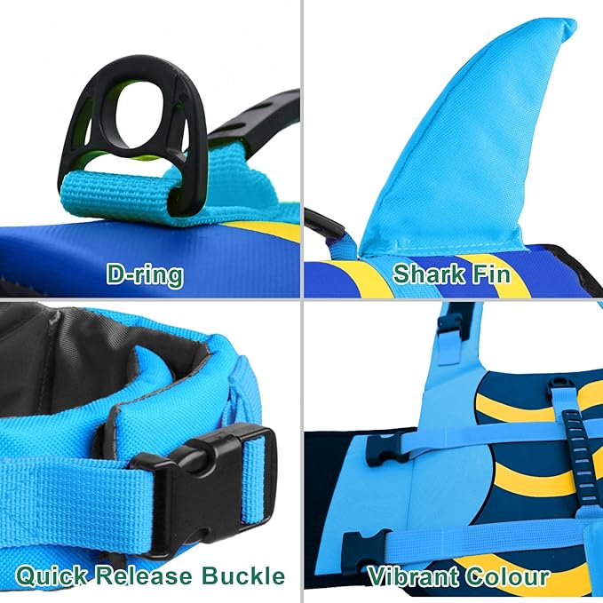 Fragralley Shark Dog Life Jacket, High Buoyancy with Tear-Resistant Nylon, Dog Float Vest for Swimming and Boating, Pet Life Preserver for Small Medium Large Dogs (PFD)