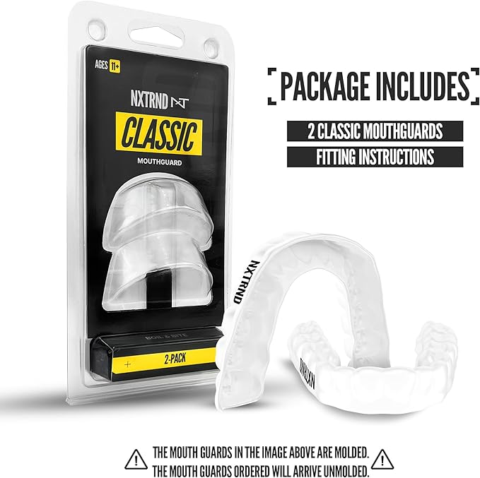 2 Pack Nxtrnd Classic Mouthguard, Custom Fit Sports Mouthpiece for Football, Boxing, MMA, Basketball, Hockey, Lacrosse, Youth & Adult (White)
