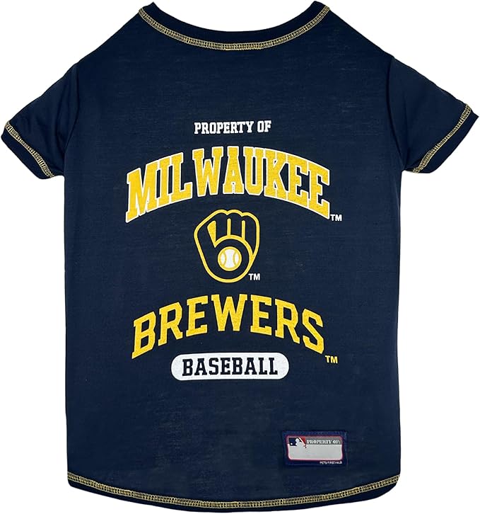 MLB Milwaukee Brewers Dog T-Shirt, Medium. - Licensed Shirt for Pets Team Colored with Team Logos. - Premium Stretchable Materials for The Comfort of Your Dog & cat.