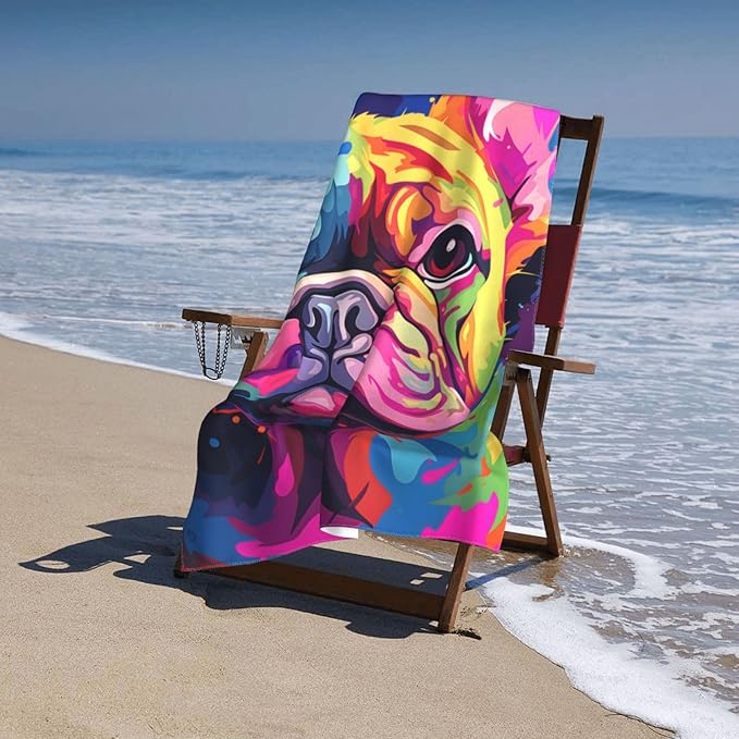 Colorful Pug Beach Towel Dog Sand-Free Microfiber Bath Towel Ultra Soft Quick Dry Pool Towel Absorbent Towel Lightweight Towel for Outdoor Bathroom Swimming Decor 31inx51in