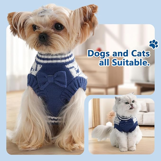 Medium Dog Sweater, Soft Breathable Knit Pet V-Neck Clothes for Spring Morning Walks, Lightweight Doggy Spring Outfit for Small Dogs (Blue, XXL)
