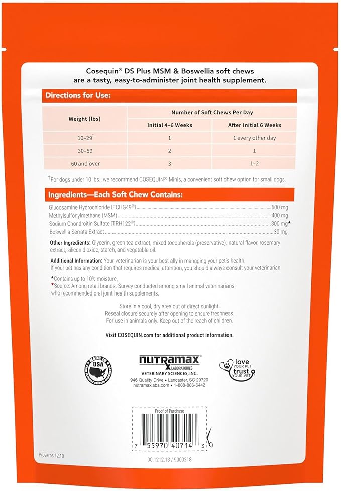 Nutramax Laboratories Cosequin DS Plus MSM Professional Line for Dogs,60 Soft Chews,(Pack of 2)